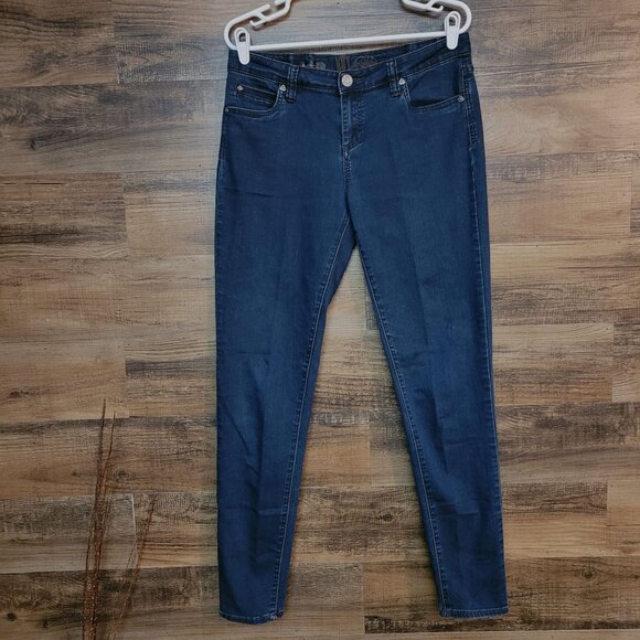 KFTK Jeans Size 8 Viv Toothpick Skinny Mid Rise Button Flap Dark Wash Stretch - Picture 2 of 12